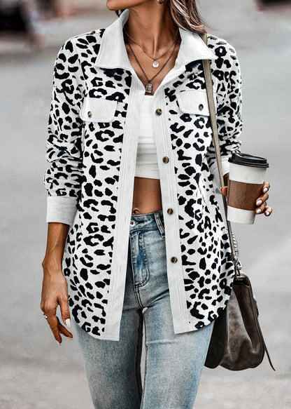 Women's Leopard Print Button Long-sleeve Jacket