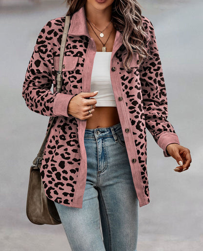 Women's Leopard Print Button Long-sleeve Jacket