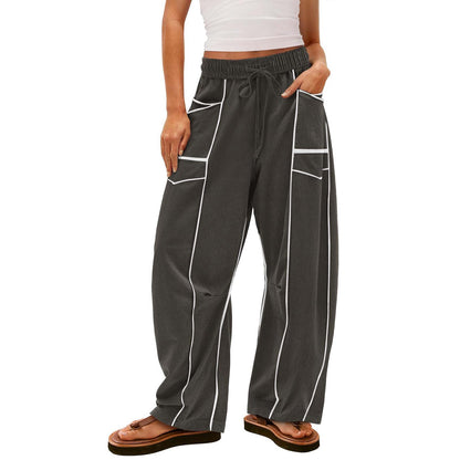 Womens Baggy Barrel Pants Wide Leg Lounge Drawstring Sweatpants with Pockets👖
