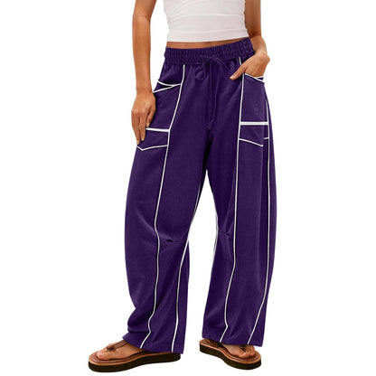 Womens Baggy Barrel Pants Wide Leg Lounge Drawstring Sweatpants with Pockets👖