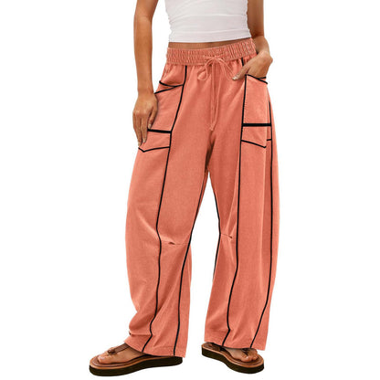 Womens Baggy Barrel Pants Wide Leg Lounge Drawstring Sweatpants with Pockets👖