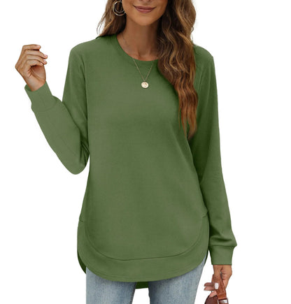 Womens Sweatshirt Crewneck Basic Long Sleeve Shirts High Low Tops Curved Hem(Buy 2 Free Shipping)