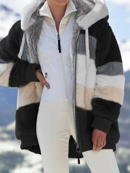 Contrasting Plush Padded Coat 🐑 Buy 2 Free Shipping