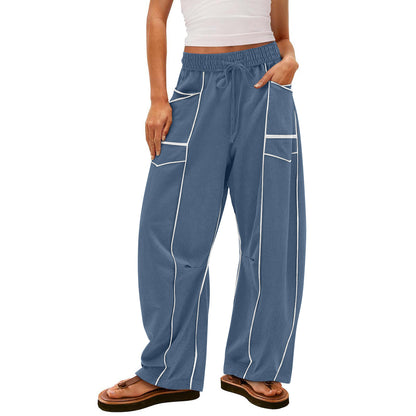 Womens Baggy Barrel Pants Wide Leg Lounge Drawstring Sweatpants with Pockets👖