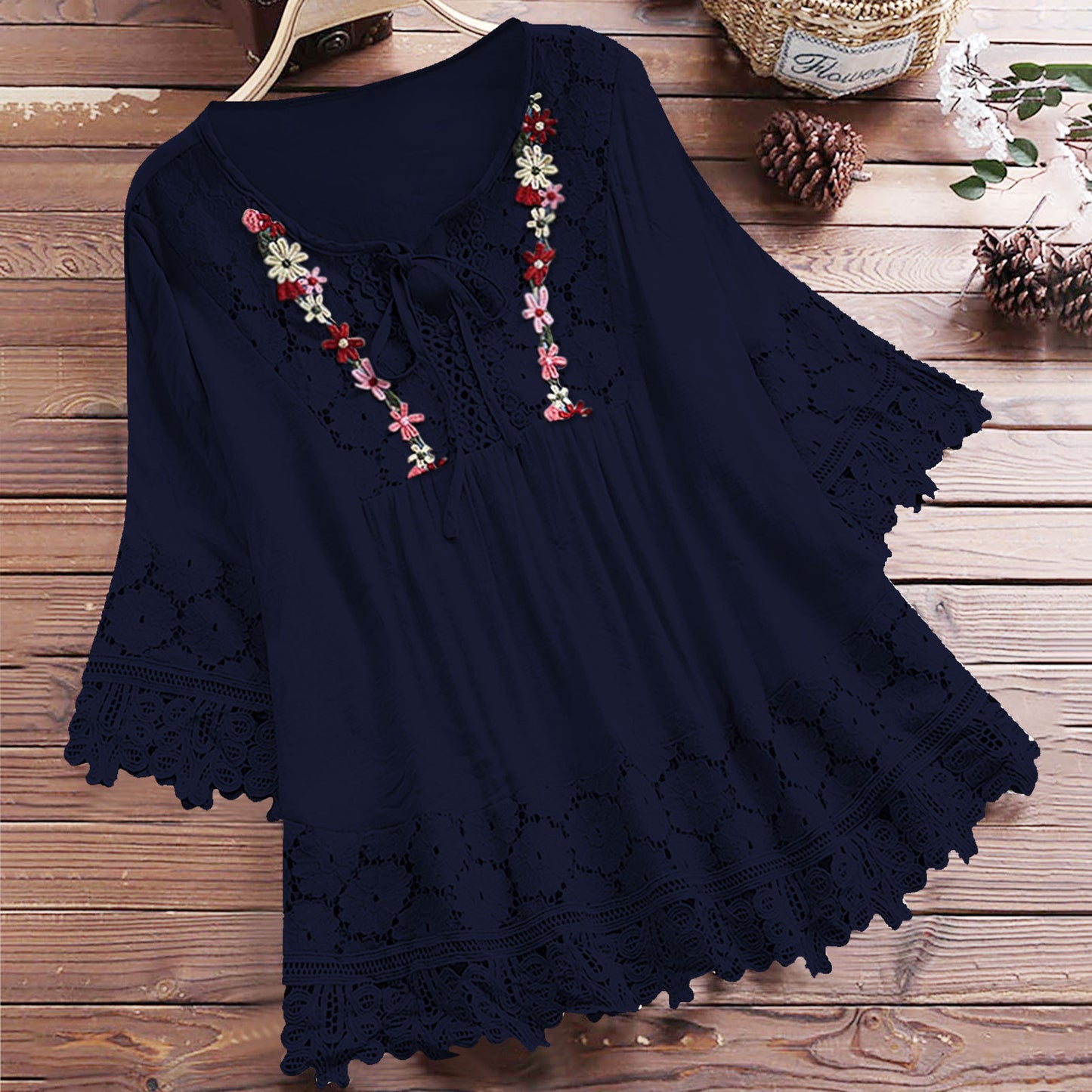 🔥Plus Size Blouses for Women Cotton Linen Elegant Blouse Lace Embroidery V Neck Shirts