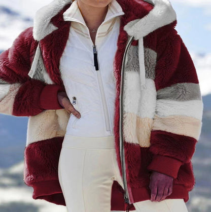 Contrasting Plush Padded Coat 🐑 Buy 2 Free Shipping