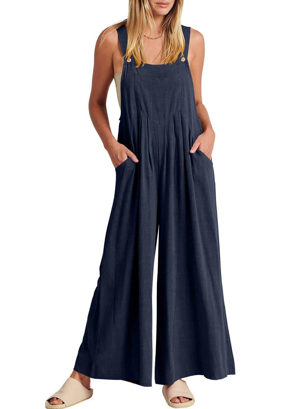 Last Day 70% OFF🔥Women's Sleeveless Wide Leg Jumpsuit with Pockets