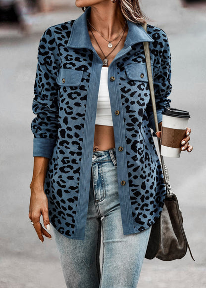 Women's Leopard Print Button Long-sleeve Jacket