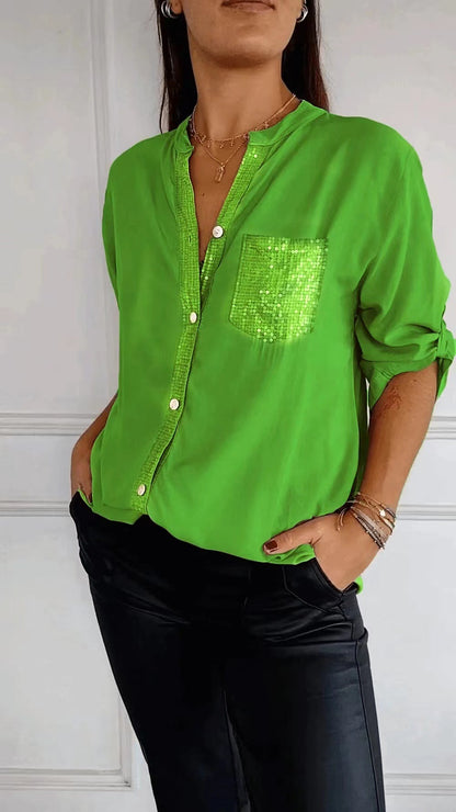 Cotton V-neck Sequin Mid-sleeve Casual Top (Buy 2 Free Shipping)