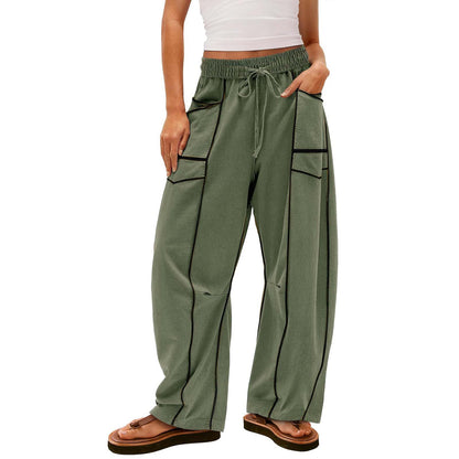 Womens Baggy Barrel Pants Wide Leg Lounge Drawstring Sweatpants with Pockets👖