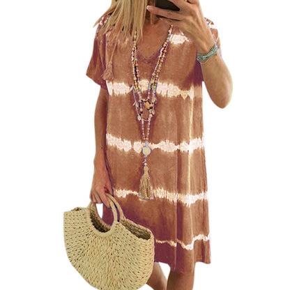 🔥Tie-dye Striped Short-sleeved Loose T-shirt Dress