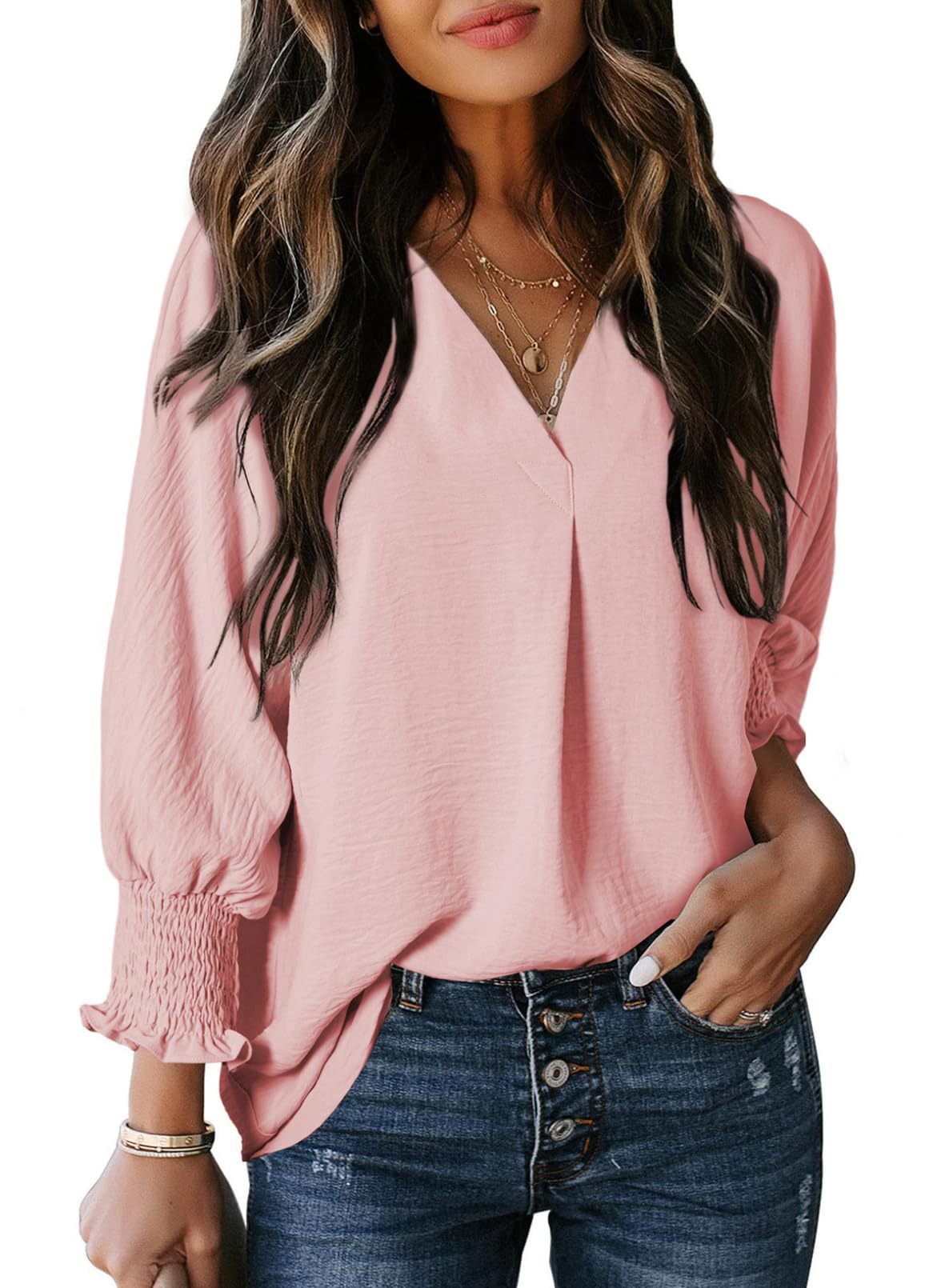 Women's Casual 3/4 Sleeve V Neck-Basic Tops (Buy 2 Free Shipping)