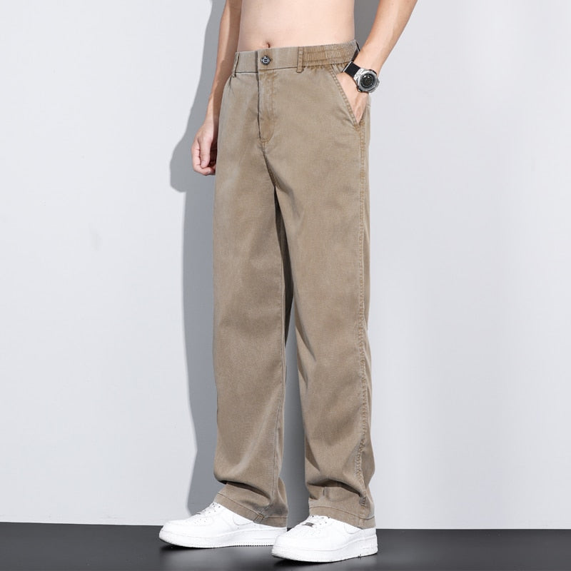 Elastic Waist Loose Straight Thin Denim Trousers