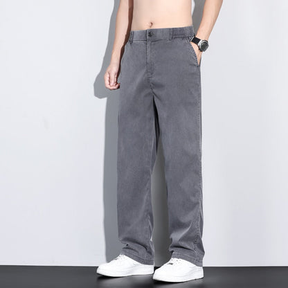 Elastic Waist Loose Straight Thin Denim Trousers