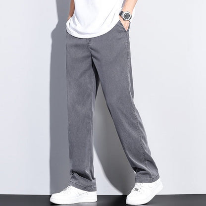 Elastic Waist Loose Straight Thin Denim Trousers