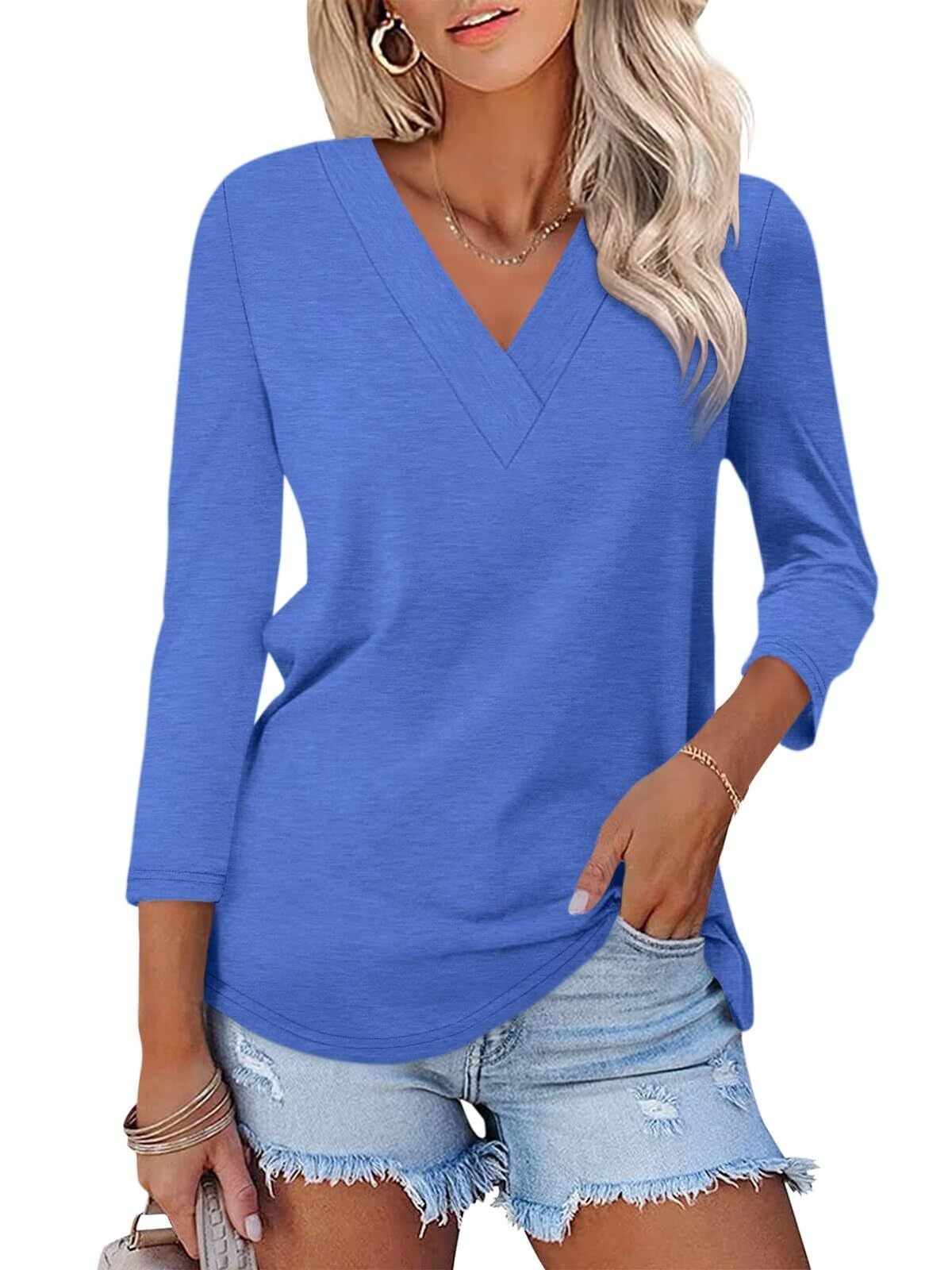 Limited time sale🔥Women's 3/4 Length Sleeves V Neck Shirts Basic Tees(BUY 3 FREE SHIPPING)