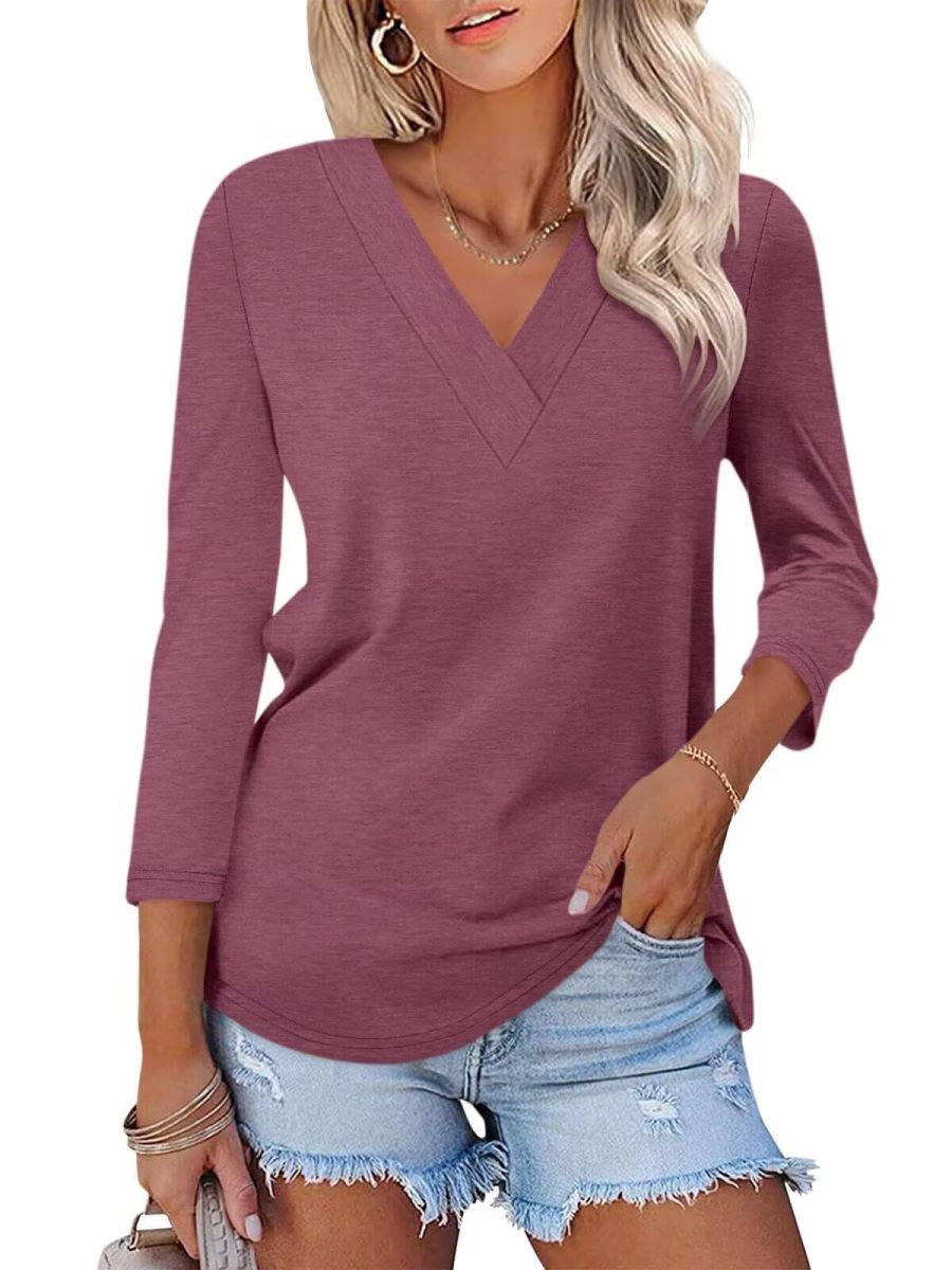 Limited time sale🔥Women's 3/4 Length Sleeves V Neck Shirts Basic Tees(BUY 3 FREE SHIPPING)