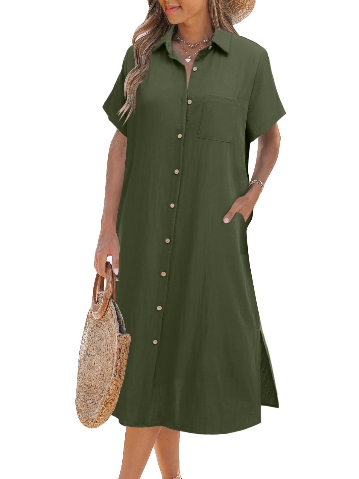 Women's Button Down Short Sleeve Shirt Dress (Buy 2 Free Shipping)