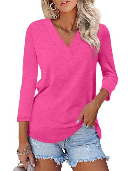 Limited time sale🔥Women's 3/4 Length Sleeves V Neck Shirts Basic Tees(BUY 3 FREE SHIPPING)