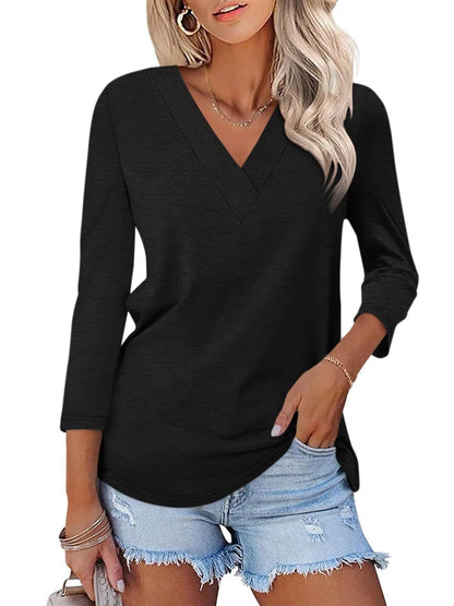 Limited time sale🔥Women's 3/4 Length Sleeves V Neck Shirts Basic Tees(BUY 3 FREE SHIPPING)