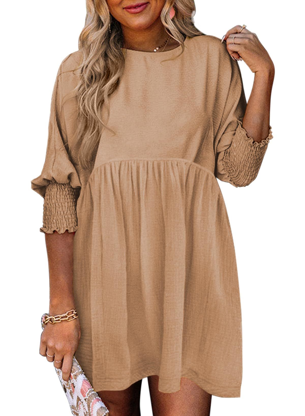 2025 New Women's Casual Short Sleeve Crew Neck Flowy Swing Tunic Dress(Buy 2 free shipping)