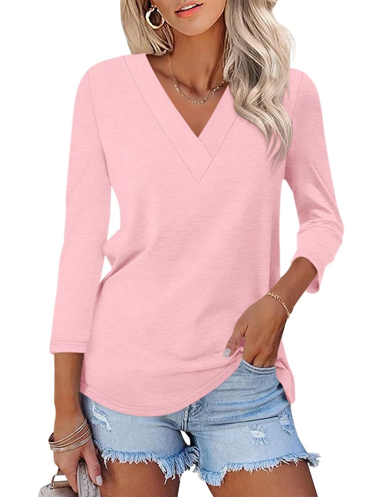 Limited time sale🔥Women's 3/4 Length Sleeves V Neck Shirts Basic Tees(BUY 3 FREE SHIPPING)