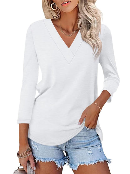 Limited time sale🔥Women's 3/4 Length Sleeves V Neck Shirts Basic Tees(BUY 3 FREE SHIPPING)