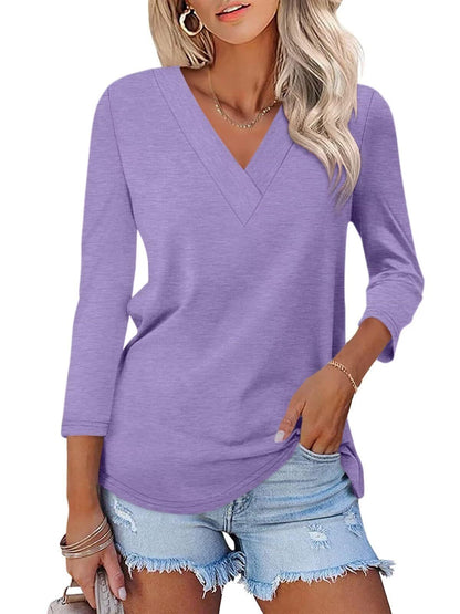 Limited time sale🔥Women's 3/4 Length Sleeves V Neck Shirts Basic Tees(BUY 3 FREE SHIPPING)