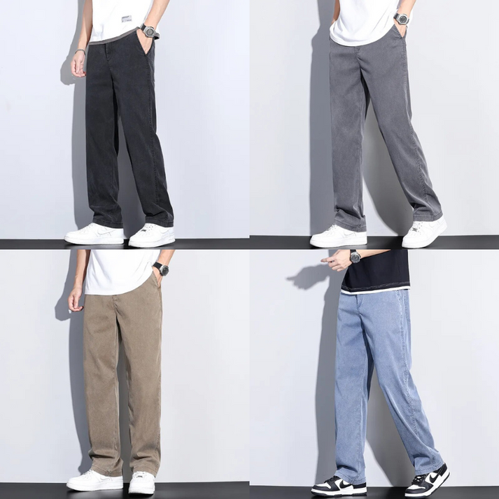 Elastic Waist Loose Straight Thin Denim Trousers