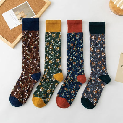 Sale 50%OFF-4 Pairs Womens Floral Long Cotton Socks