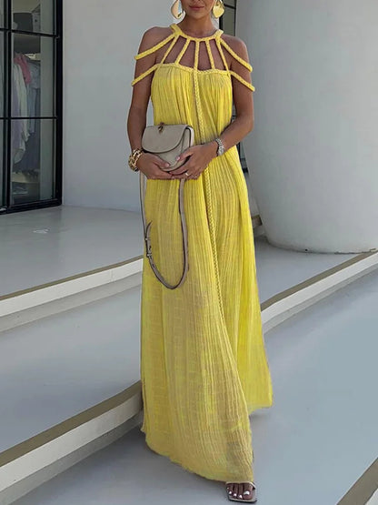 Modern and Sophisticated Linen Blend Draped Braids Cover Up Maxi Dress (Buy 2 Free Shipping)