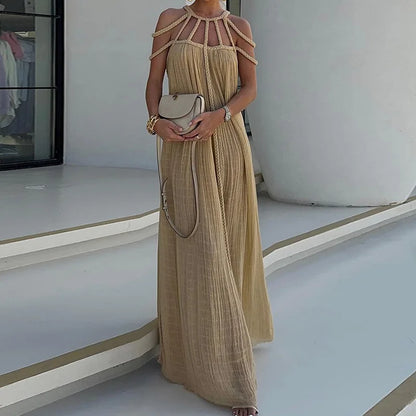 Modern and Sophisticated Linen Blend Draped Braids Cover Up Maxi Dress (Buy 2 Free Shipping)