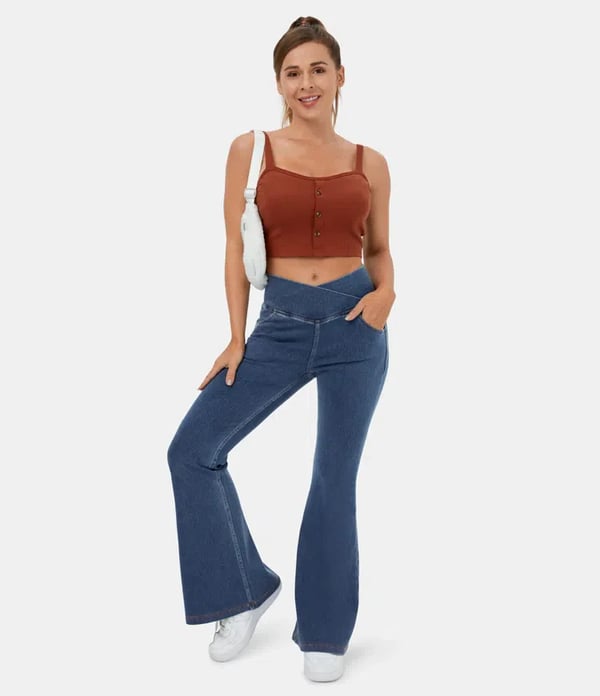 🔥HOT SALE-75% OFF🔥Stretchy Denim High Waisted Crossover Flare Pants👖(Buy 2 Free Shipping)