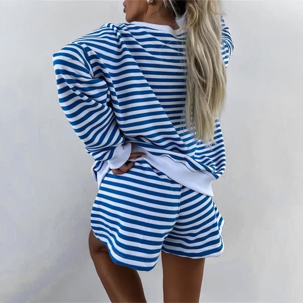 Women's 2-Piece Outfits Striped V Neck Loose Fit Top & Shorts