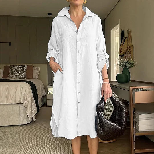 Dress in Cotton Linen with Tailoring Collar / The Modern Woman's Couture Piece!