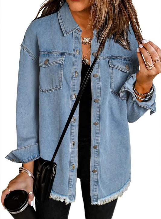 ☘️WOMEN'S CASUAL DENIM BUTTON DOWN DISTRESSED JACKET(BUY 2 FREE SHIPPING)