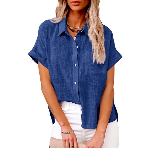 Solid color linen casual loose shirt short