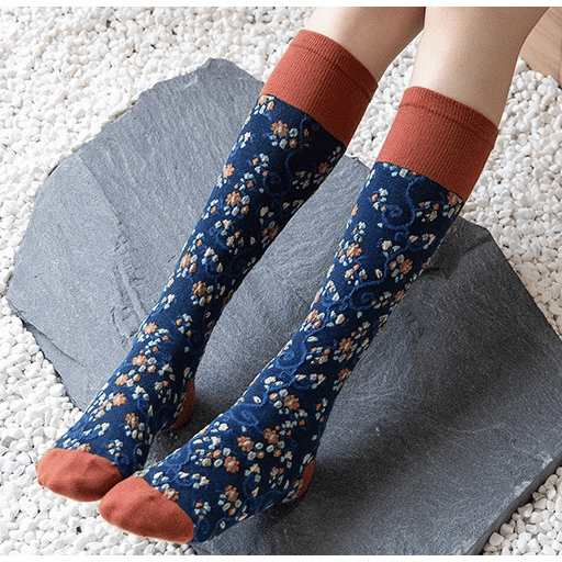 Sale 50%OFF-4 Pairs Womens Floral Long Cotton Socks