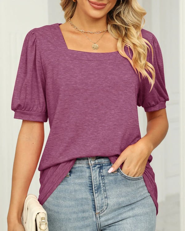 💝Square Neck T-shirt with Puff Sleeves