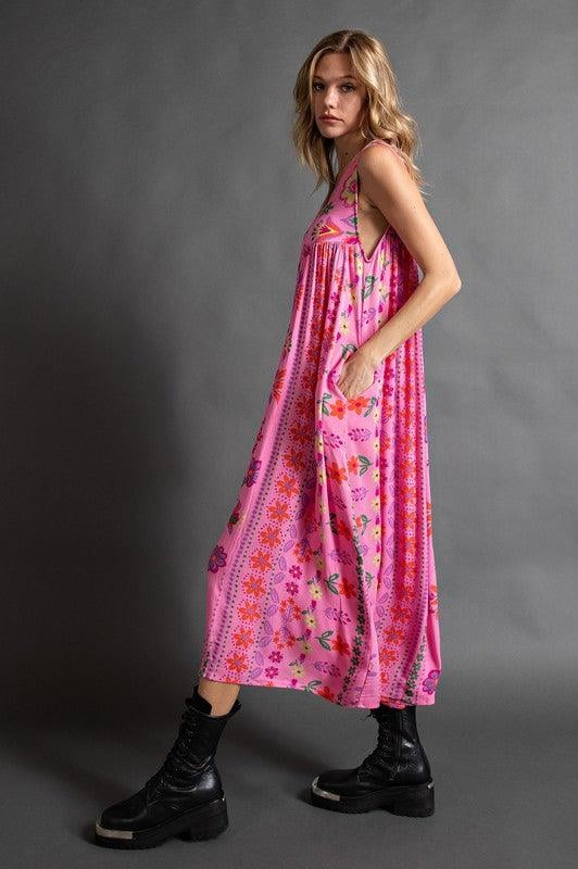 🔥Hot Sale - 70% OFF🎁Vintage floral print loose sleeveless jumpsuit