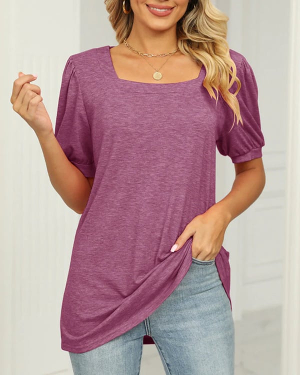 💝Square Neck T-shirt with Puff Sleeves