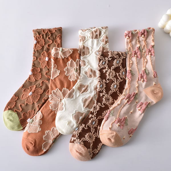 Sale 50%OFF-5 Pairs Women's Elegant Embossed Floral Cotton Socks