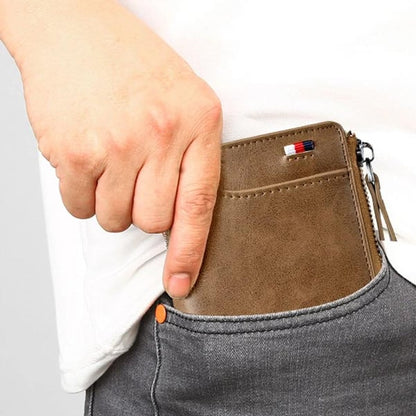 (🎁2024-Gran oferta navideña🎁) Cartera para hombre con cremallera, monedero de cuero genuino (PROTECCIÓN RFID)