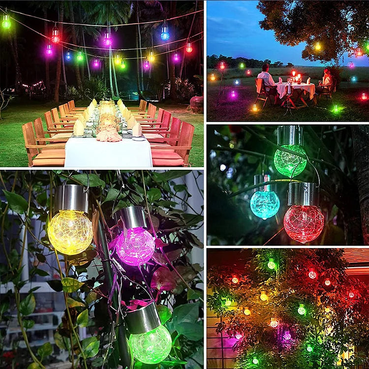 Multicolor Crackle Glass Hanging Solar Lights