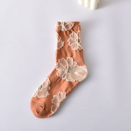 Sale 50%OFF-5 Pairs Women's Elegant Embossed Floral Cotton Socks