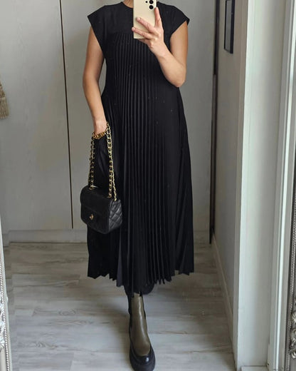 Women Pleated Simple Solid Color Dress