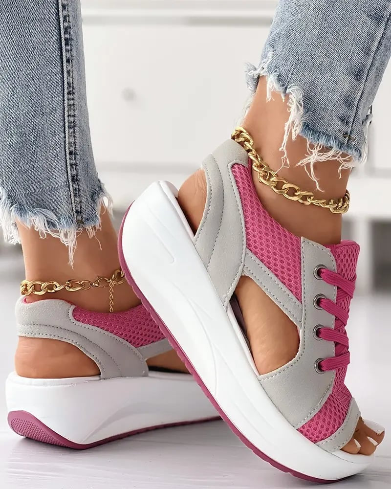 💥Last Day Promotion 50% OFF🔥- Contrast Paneled Cutout Lace-up Muffin Sandals