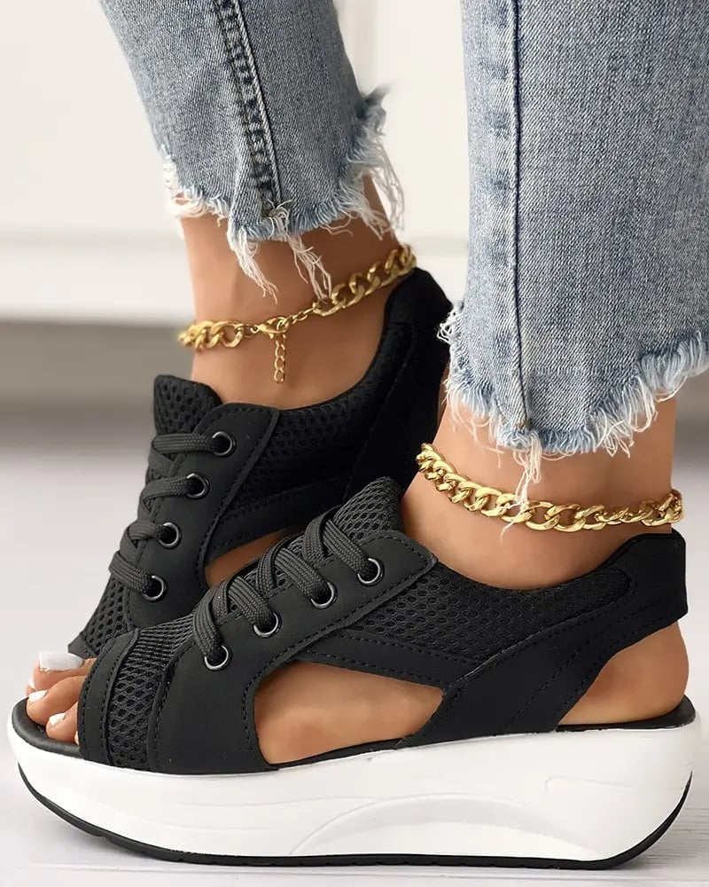 💥Last Day Promotion 50% OFF🔥- Contrast Paneled Cutout Lace-up Muffin Sandals