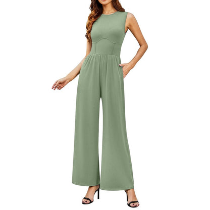 Mother's Day SALE 50%OFF -SOLID SLEEVELESS WIDE LEG JUMPSUIT