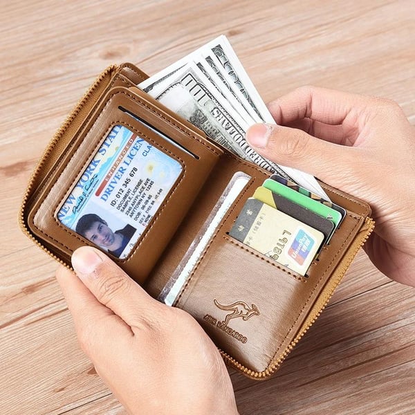 (🎁2024-Christmas Hot Sale🎁)Men Wallet Zipper Genuine Leather Purse ( RFID PROTECTED )